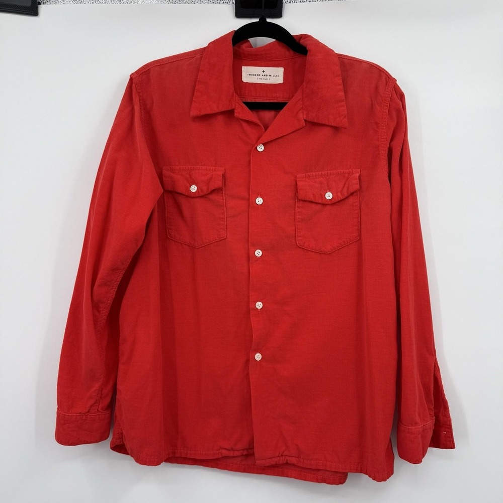 Imogene And Willie Shirt Mens Medium Corduroy Orange Red Button Soft Pockets